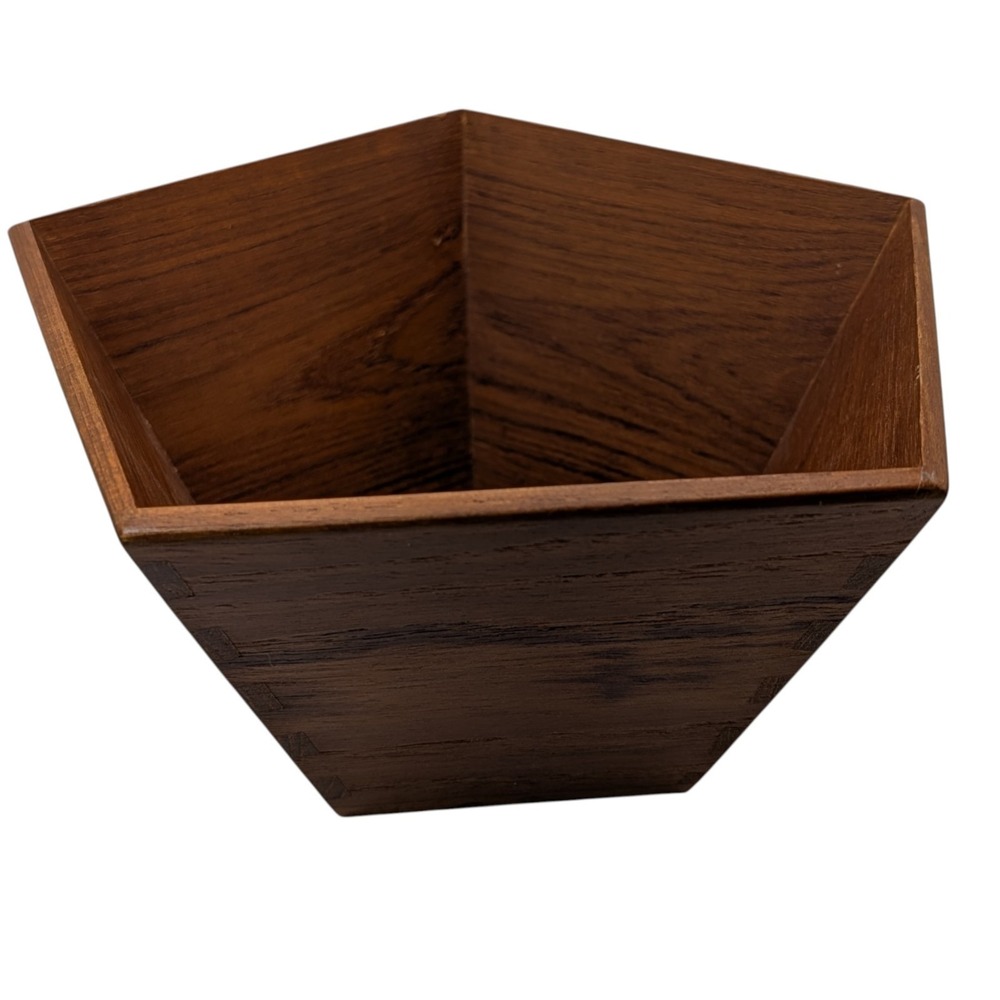 Vintage Sowe Teakwood Bowl Dovetail Handmade Pentagon Sweden Mid‎ Century SEE